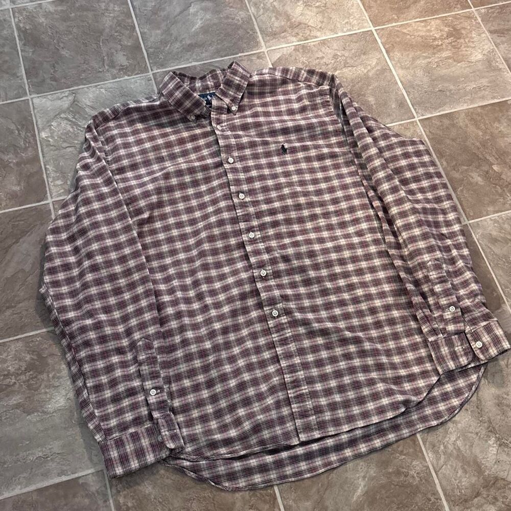 Vintage 1990s Ralph Lauren Brown & White Plaid Button Up Shirt, Size XXL